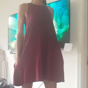 Alya Faux Suede High Neck Swing Dress Pockets